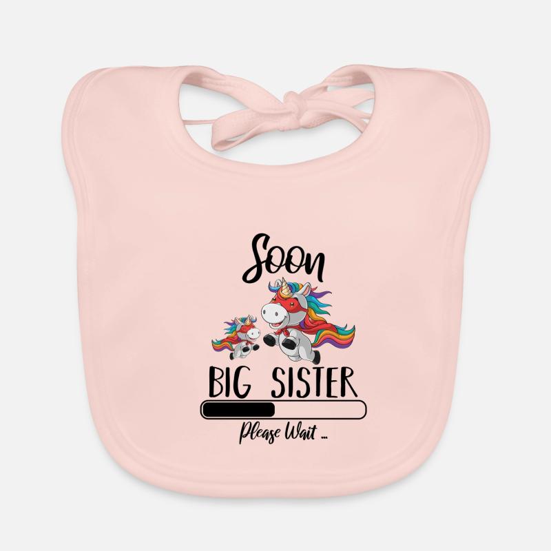 Englische große Schwester bald Einhorn - Baby Bio-Lätzchen - Rose
