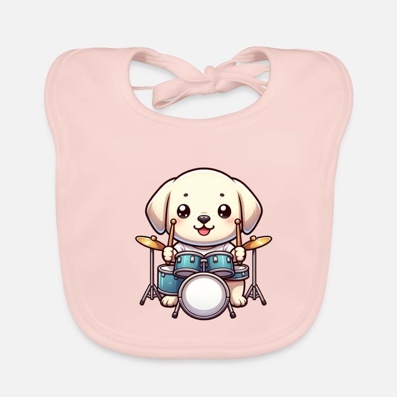 Labrador Drummer Drums - Bavoir bio Bébé - rose