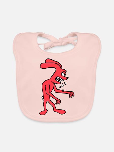 Bunny Monster Evil Ravenous Halloween Drool Spit - Organic Baby Bibs - rose - Front