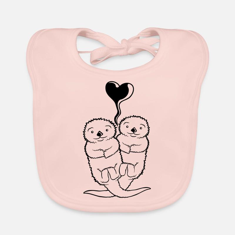 Otter Couple Heart Organic Baby Bibs