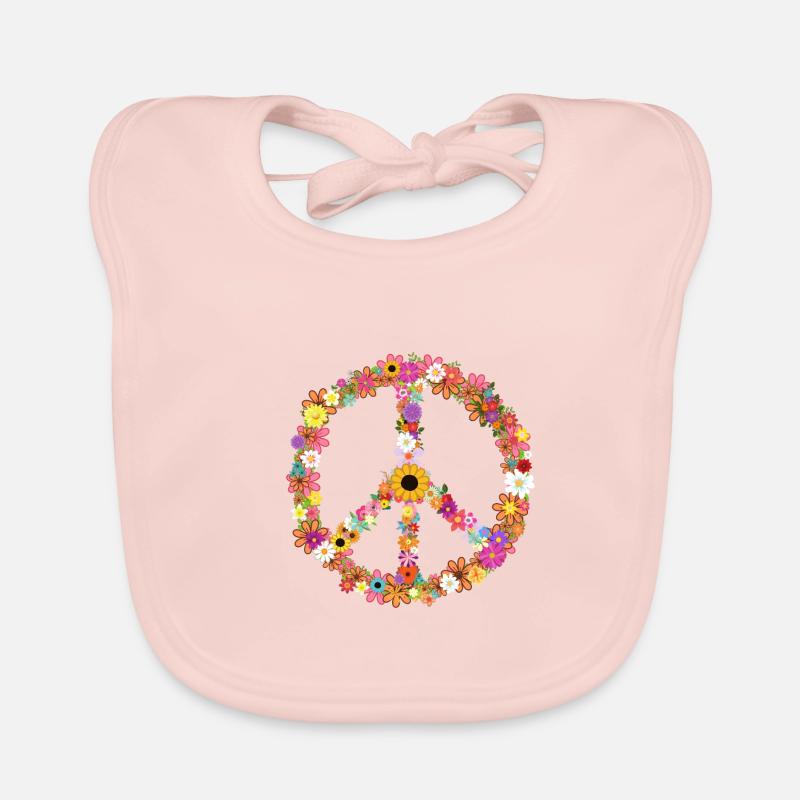 Peace symbol mit Blummen Hippie Baby Bio-Lätzchen