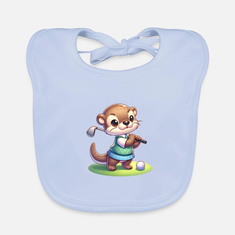Cute Otter Golfer Golfing Fun Organic Baby Bibs