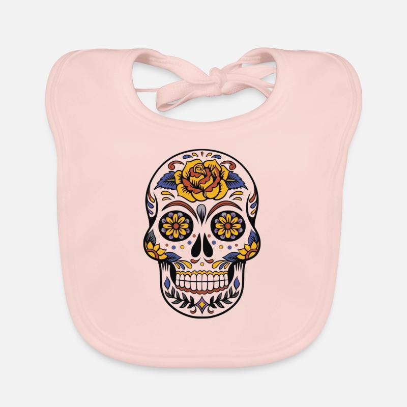 Las Calavera - Sugar Skull - Blumen Totenkopf Baby Bio-Lätzchen