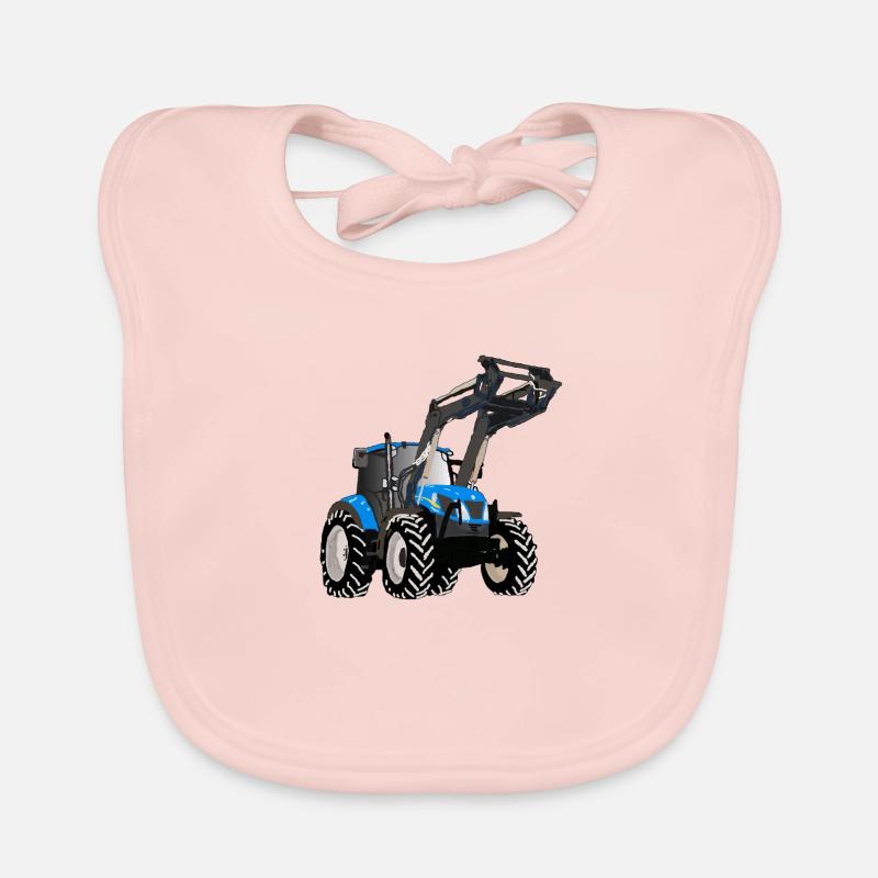 Blauer Traktor mit Frontlader - Baby Bio-Lätzchen - Rose