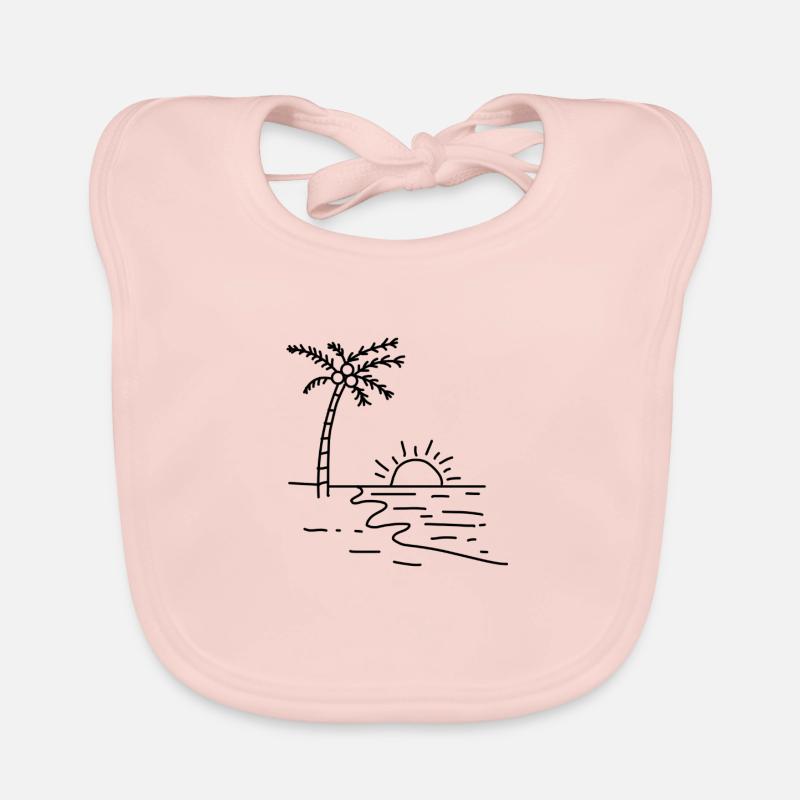 Vacances au bord de la mer avec palmier et coucher de soleil - Bavoir bio Bébé - rose