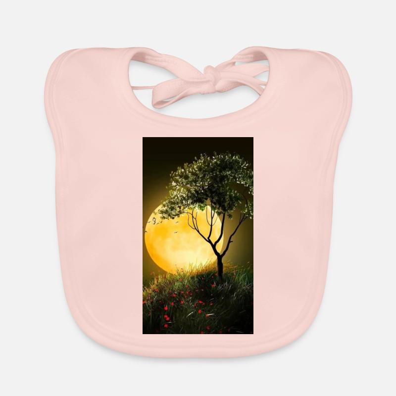 Paysage avec lune - Bavoir bio Bébé - rose