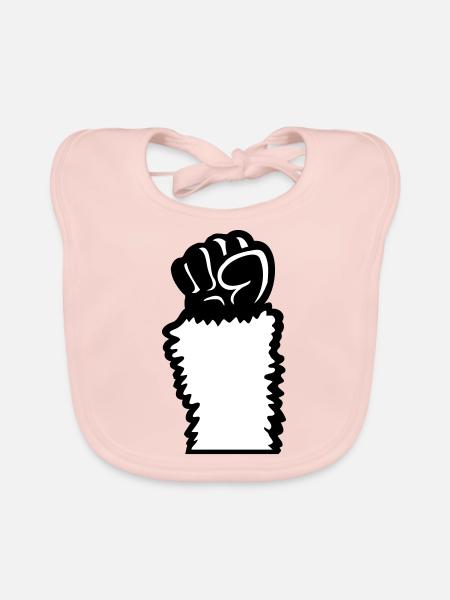 Llama Fist Stretching Up Hairy Monkey Rebellion Hand - Organic Baby Bibs - rose - Front
