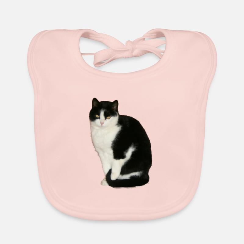 Chat noir - blanc - Bavoir bio Bébé - rose