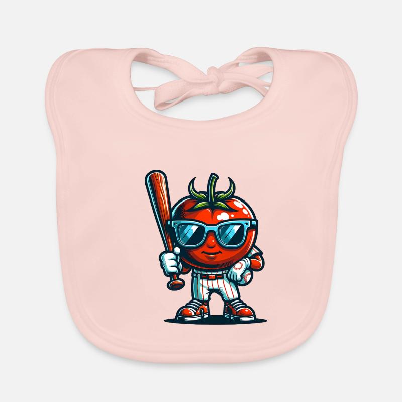 Cool tomato baseball player illustration with Organic Baby Bibs