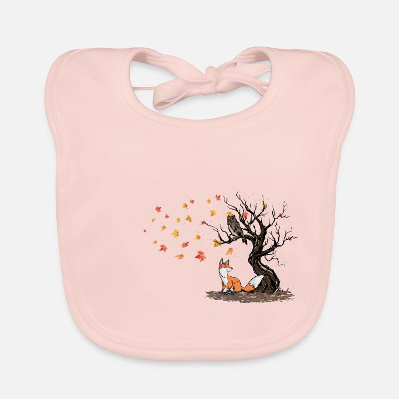 Fuchs Eule Im Herbst Baum Ahorn Eiche Blätter - Baby Bio-Lätzchen - Rose