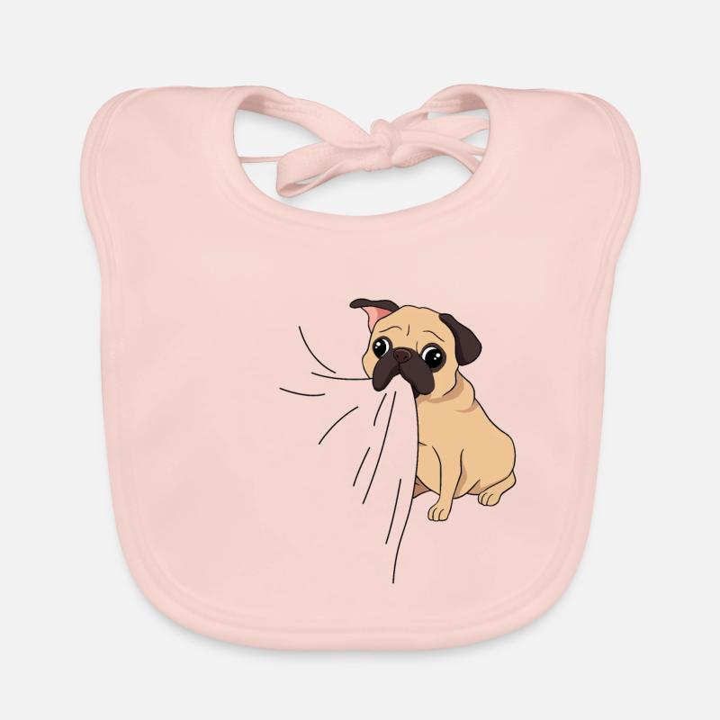 Pug dog eats fabric Organic Baby Bibs