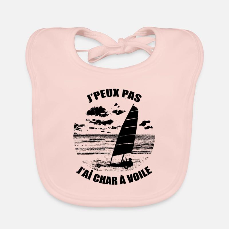 J'peux pas j'ai char a voile sur plage de sable - Bavoir bio Bébé - rose