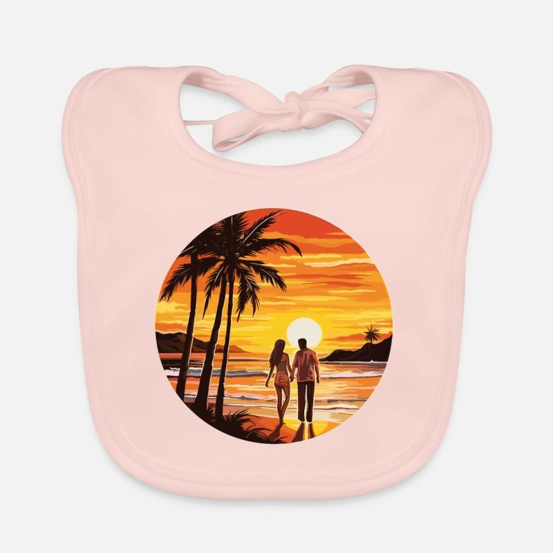 Plage, Île, Mer, Coucher de soleil Bavoir bio Bébé