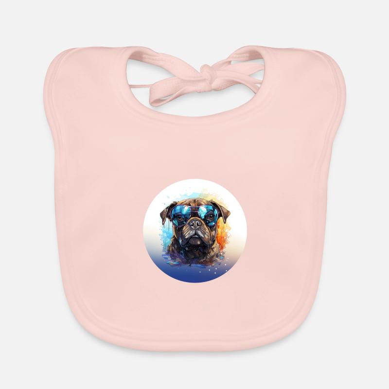 Carlin avec lunettes de soleil - Bavoir bio Bébé - rose
