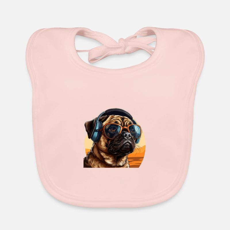 Mops mit Sonnenbrille und Kopfhörer Baby Bio-Lätzchen