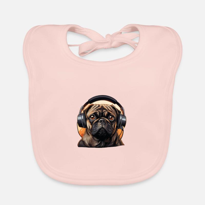 Mops mit Kopfhörer Baby Bio-Lätzchen