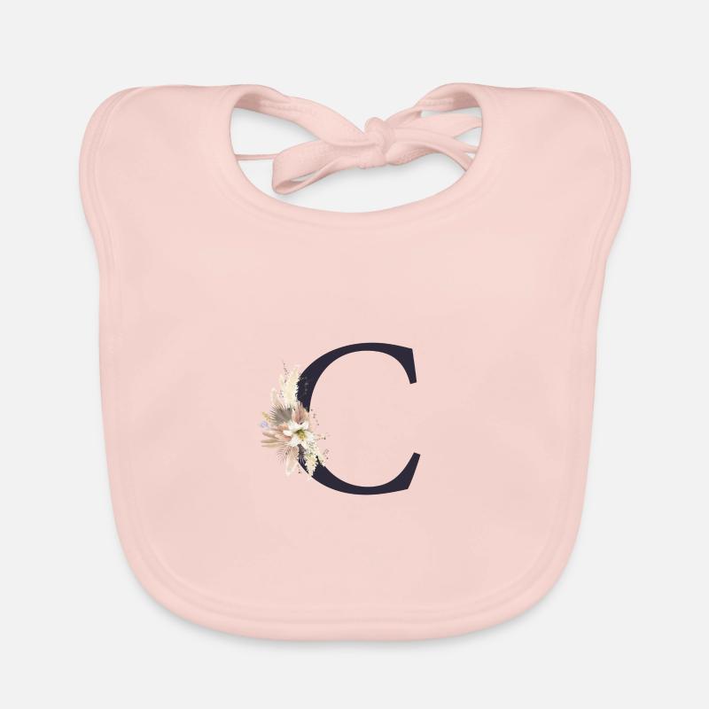 Monogramme C Floral personnalisable - Bavoir bio Bébé - rose