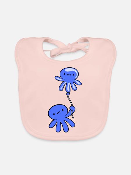 Oktopus hält Luftballon süß Kind glücklich Comic - Baby Bio-Lätzchen - Rose - Vorne
