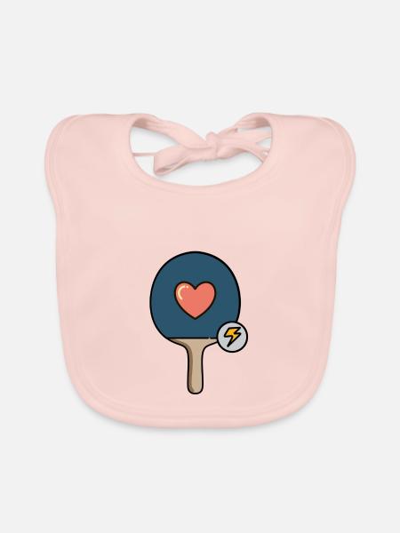 T-shirt de raquette de tennis de table avec coeur style bande dessinée - Bavoir bio Bébé - rose - Devant