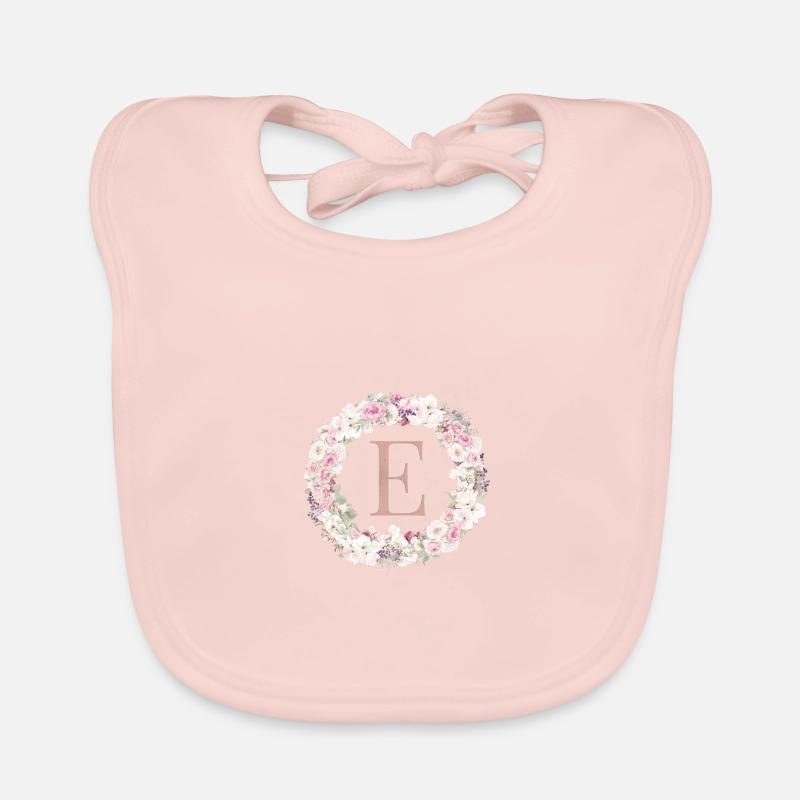 Customizable Monogram E wreath Organic Baby Bibs