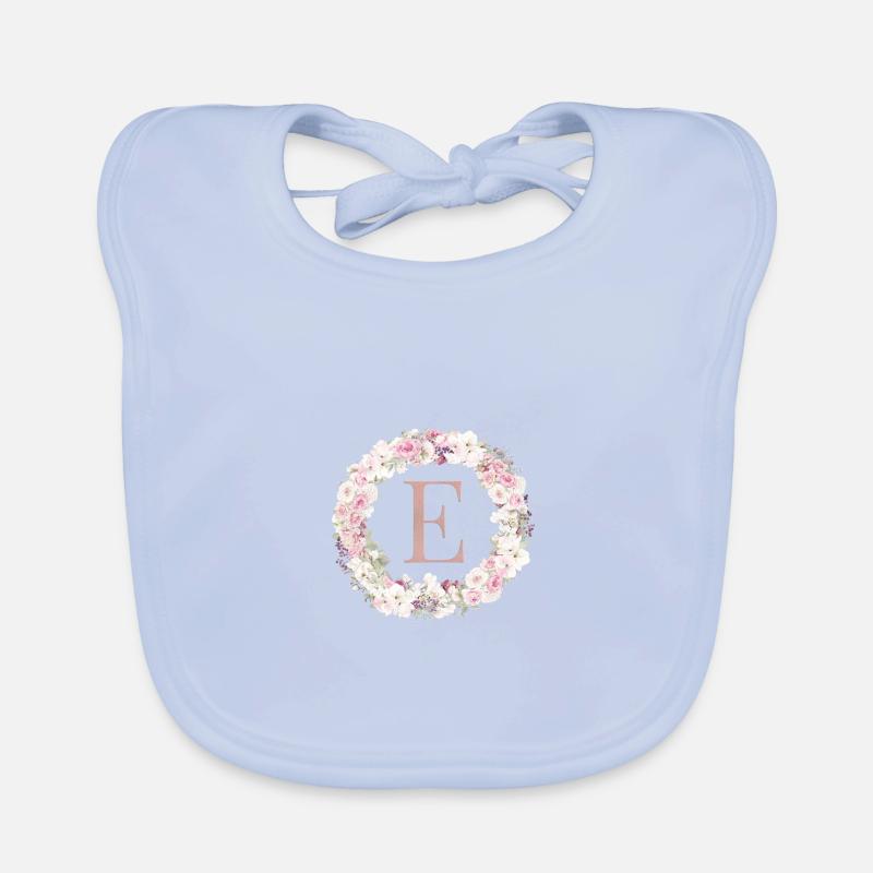 Customizable Monogram E wreath Organic Baby Bibs