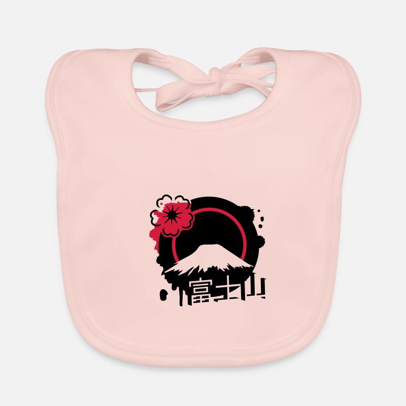 Fujiyama avec fleur de cerisier et calligraphie - Bavoir bio Bébé - rose