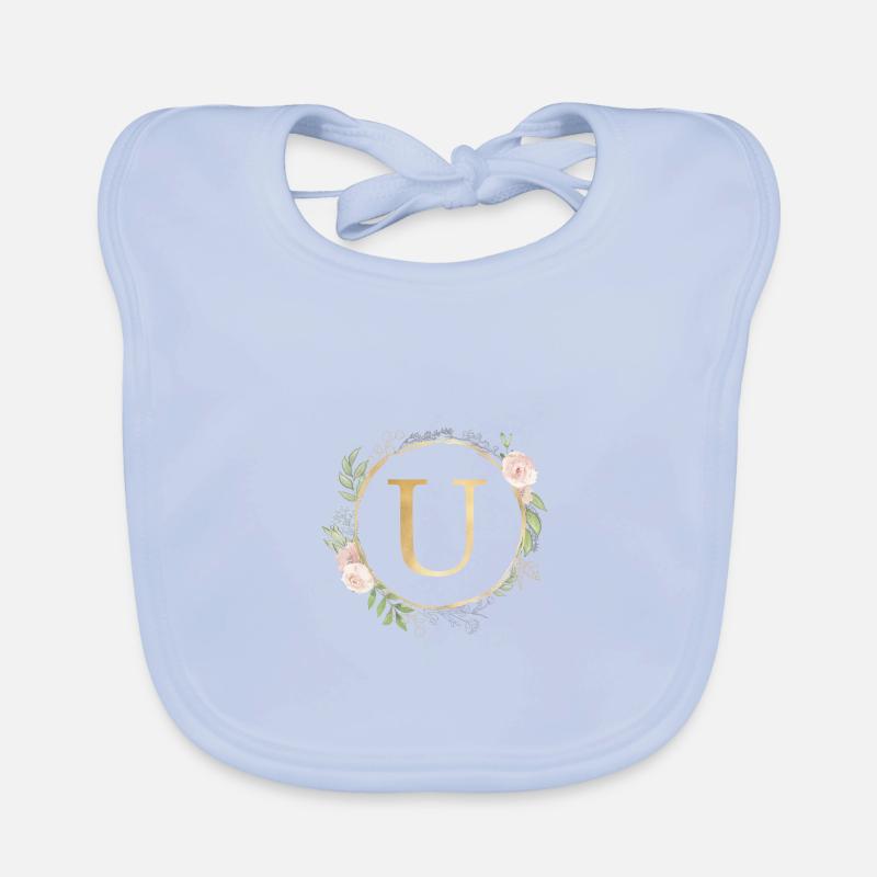 Customizable Monogram U Floral Organic Baby Bibs