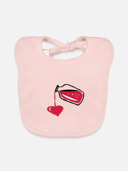 Potion d'amour dans une bouteille en verre et un cœur liquide - Bavoir bio Bébé - rose - Devant