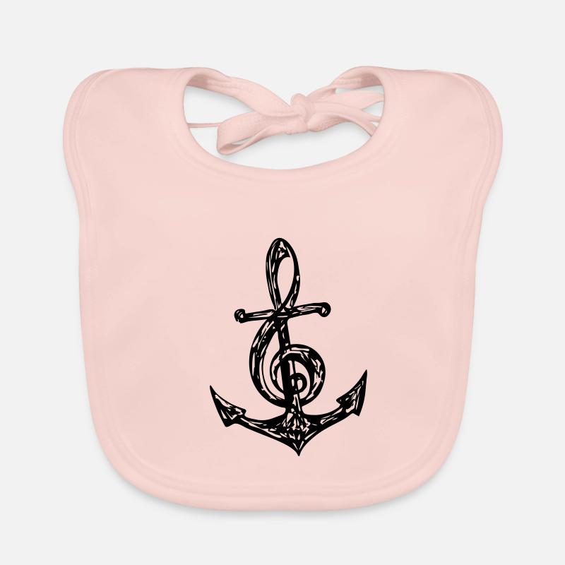 Ancre, musique note, clé de sol, notes, basse, - Bavoir bio Bébé - rose