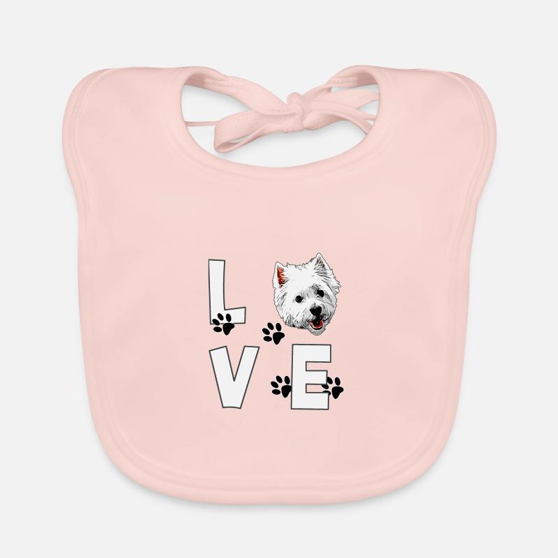 J'aime le chien Westie West Highland White Terrier - Bavoir bio Bébé - rose