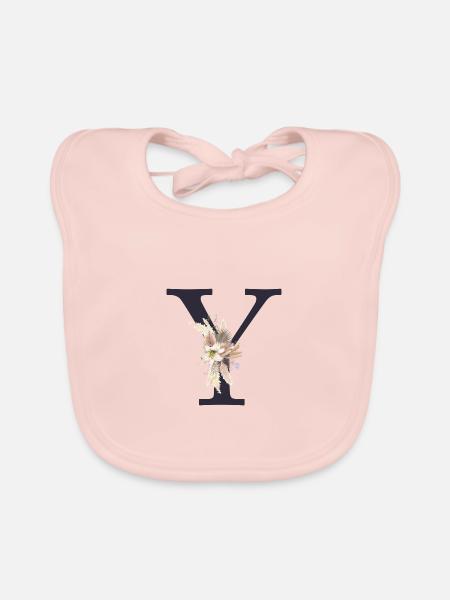 Monogramme Y Floral personnalisable - Bavoir bio Bébé - rose - Devant