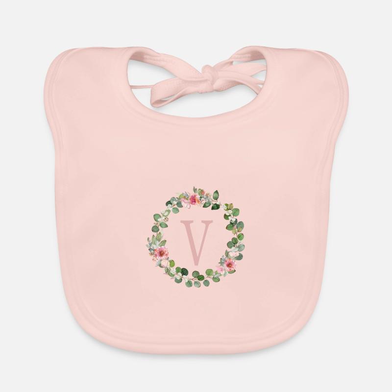V Monogram Eucalyptus Rose Wreath Organic Baby Bibs