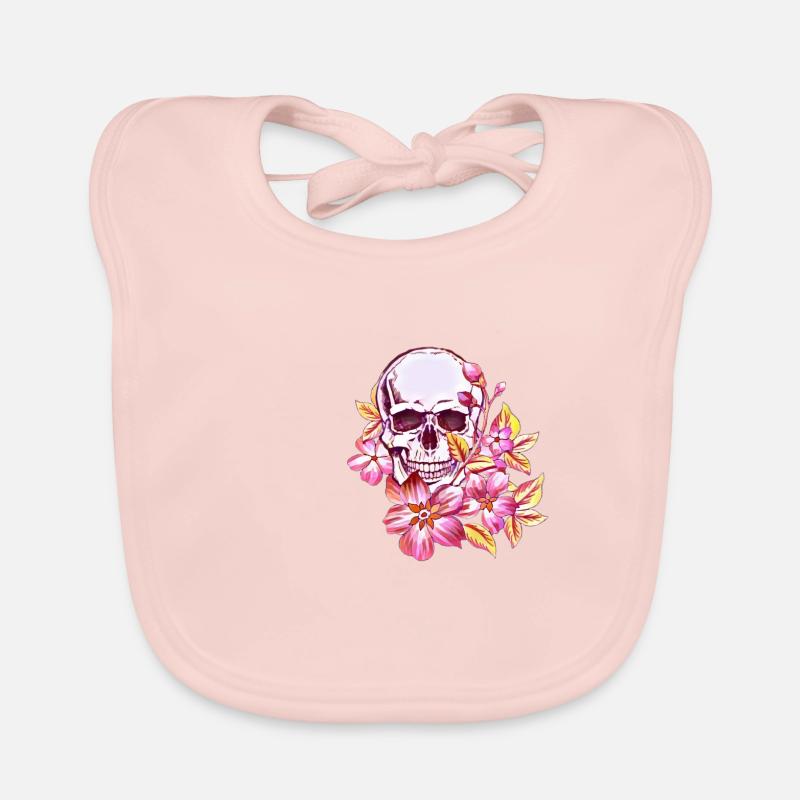 Totenkopf mit Blumen lila Geschenk Baby Bio-Lätzchen