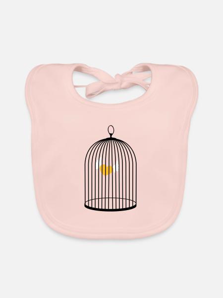 flying heart with wings caught in cage - Organic Baby Bibs - rose - Front