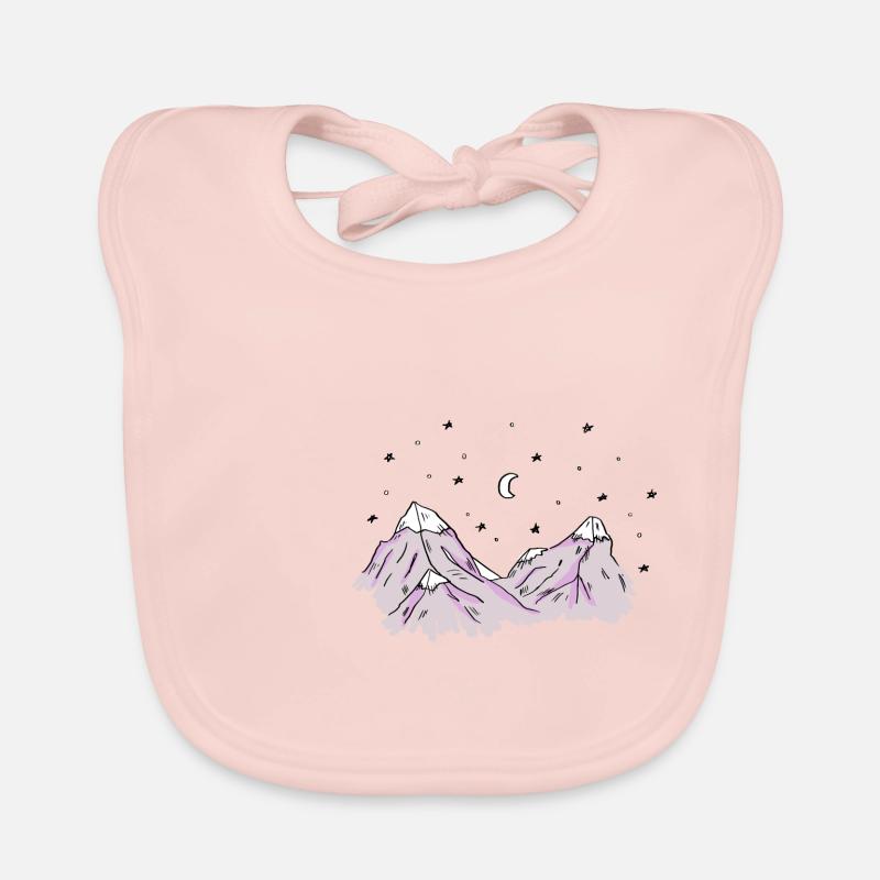 Berge mit Schneespitze und Sternen, Alpen - Baby Bio-Lätzchen - Rose