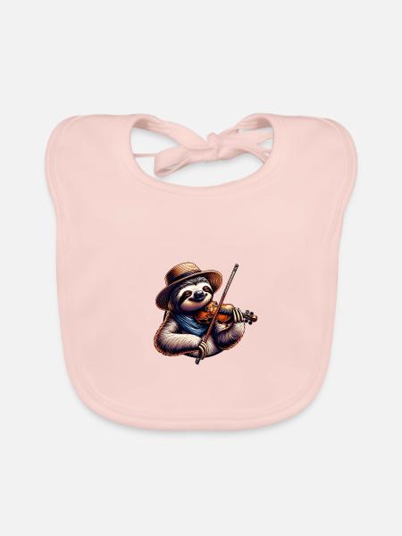 Sloth Violinist Classical Music - Organic Baby Bibs - rose - Front