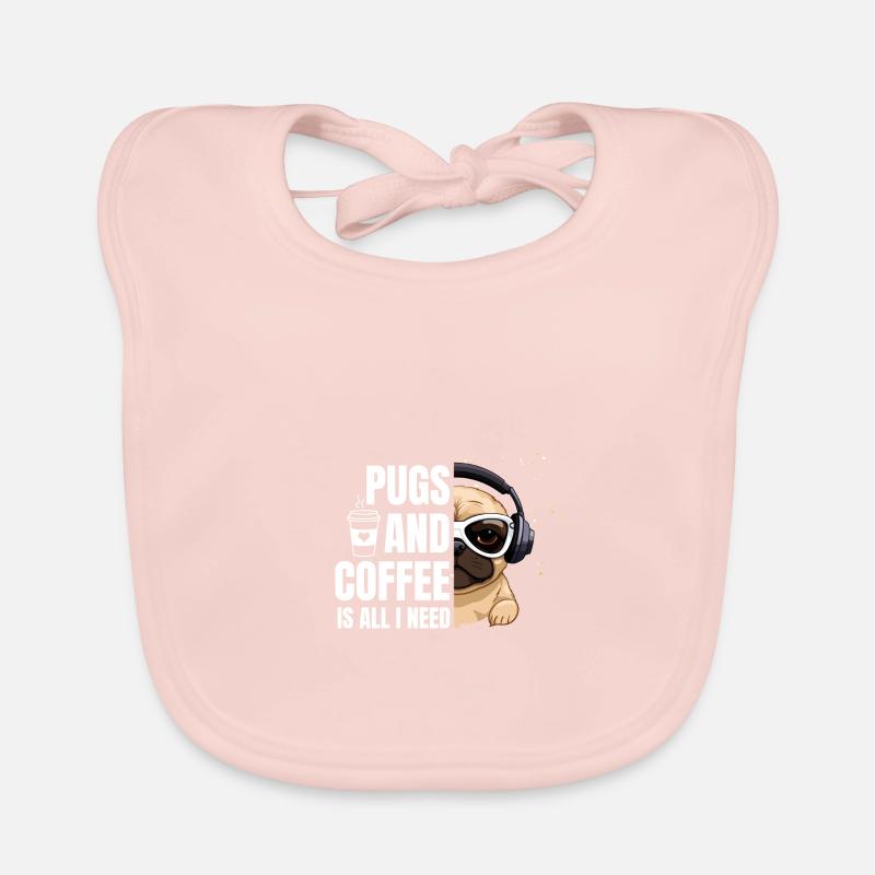 Cool Headphones Pug & Coffee Design Organic Baby Bibs