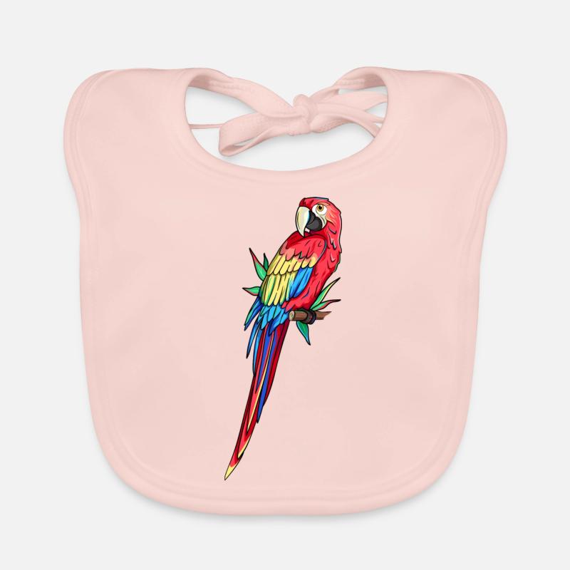 Plumes de perroquet d’ara amazone - Bavoir bio Bébé - rose