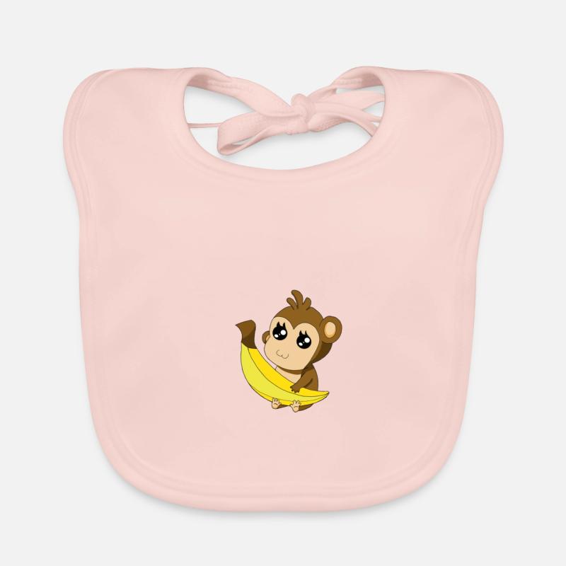 Singe à la banane - Bavoir bio Bébé - rose