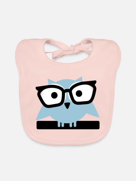 owl with glasses - Organic Baby Bibs - rose - Front