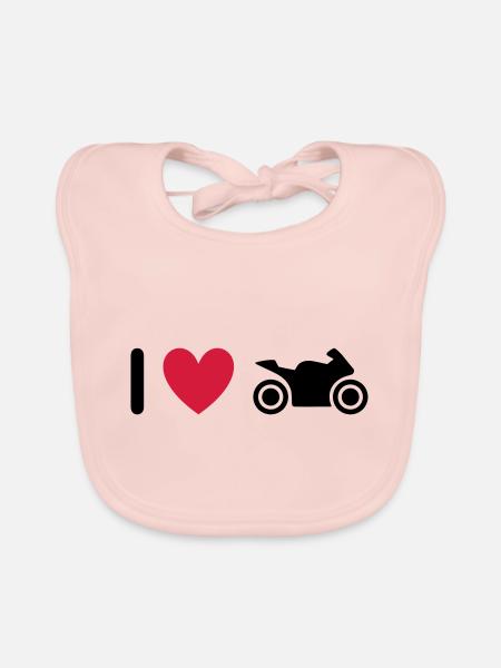 ★ Designfarben änderbar ★ Ich liebe Motorräder - Baby Bio-Lätzchen - Rose - Vorne