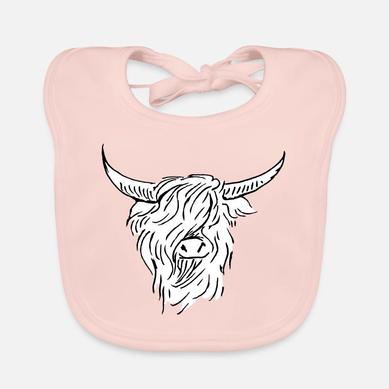scottish highlander black white line drawing Organic Baby Bibs