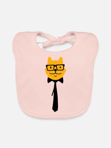 Smart Nerd Cat Horn-Rimmed Glasses Geek Tie Glasses - Organic Baby Bibs - rose - Front