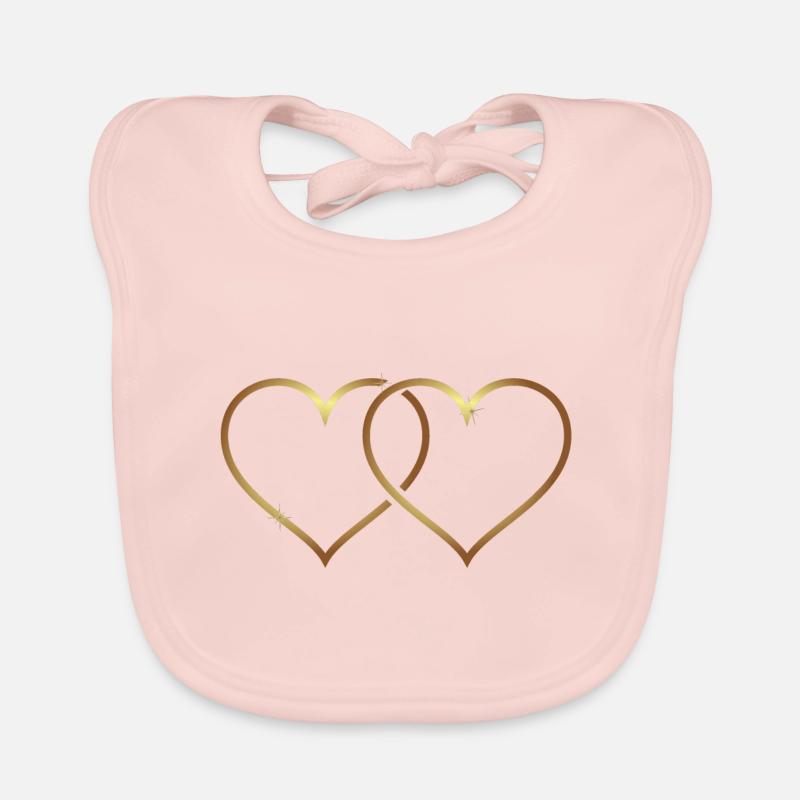 Double coeur en or, un cadeau idéal - Bavoir bio Bébé - rose
