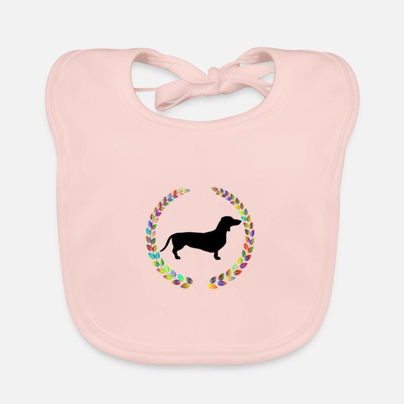 Dackel mit Kranz - Baby Bio-Lätzchen - Rose