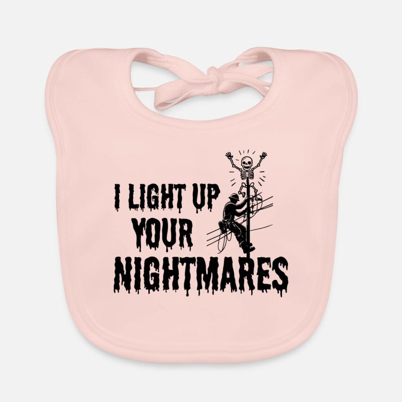 Lineman Halloween Nightmare Spooky Electric Design Organic Baby Bibs