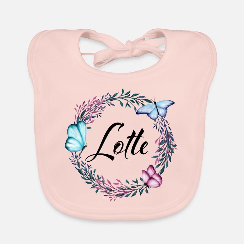 Lotte, nom, lettrage, couronne de fleurs, cadeau Bavoir bio Bébé