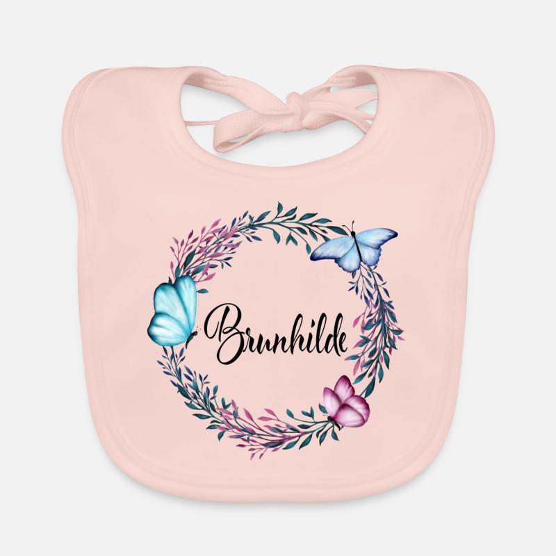 Brunhilde, nom, lettrage, couronne fleurs, cadeau Bavoir bio Bébé