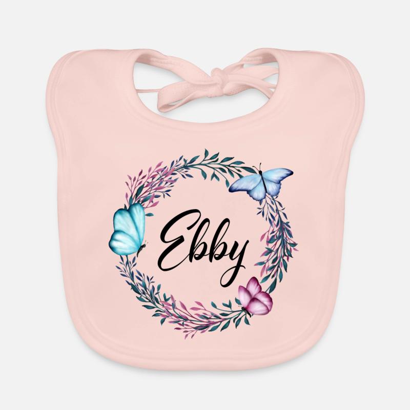 Ebby, Name, Schriftzug, Blumenkranz, Geschenk Baby Bio-Lätzchen