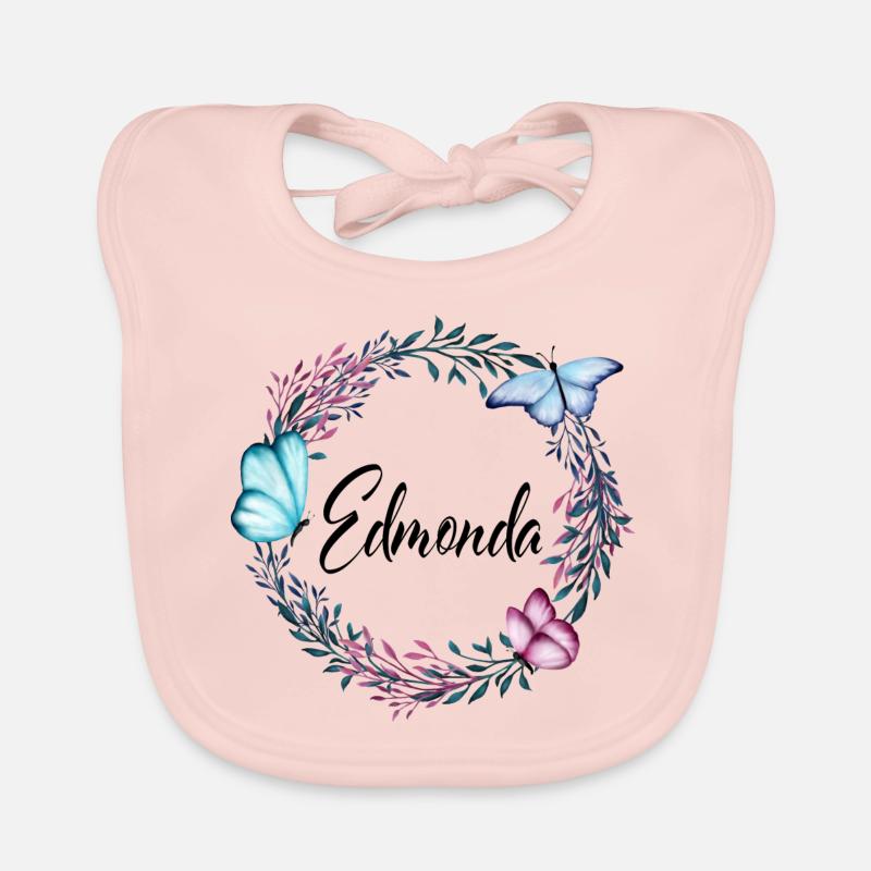 Edmonda, nom, lettrage, couronne fleurs, cadeau Bavoir bio Bébé